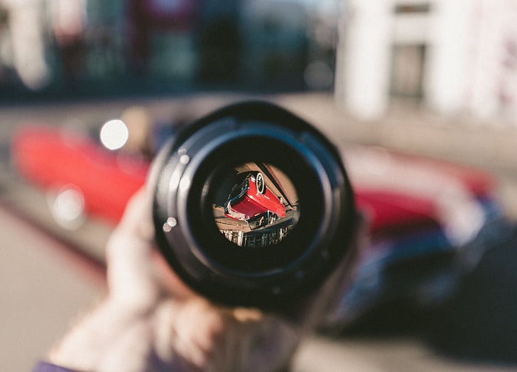 focus, tilt, photo, telescope, camera, car, reflection