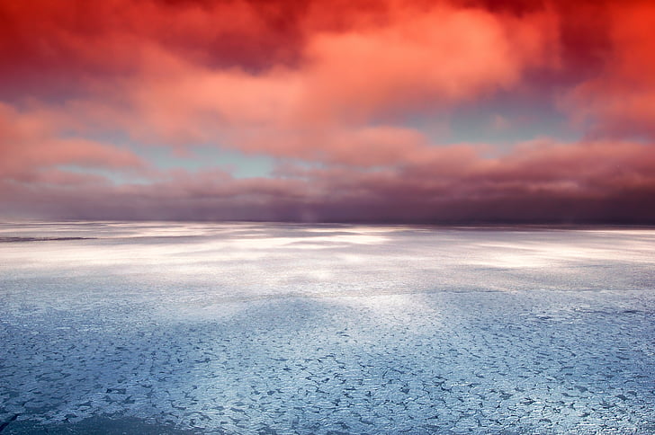 Hudson bay, Kanada, more, oceana, LED, razmišljanja, nebo