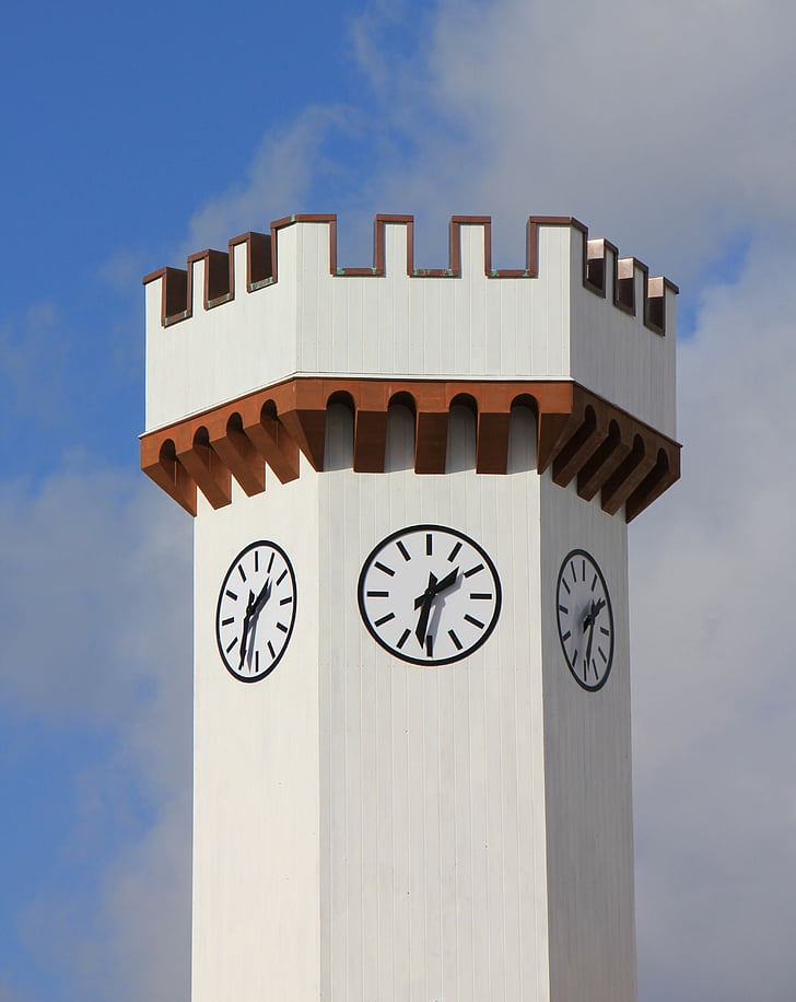 white, sky, tower, clock, watches, time, architecture