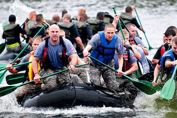perahu, kerjasama tim, pelatihan, latihan, militer, dayung, kompetisi