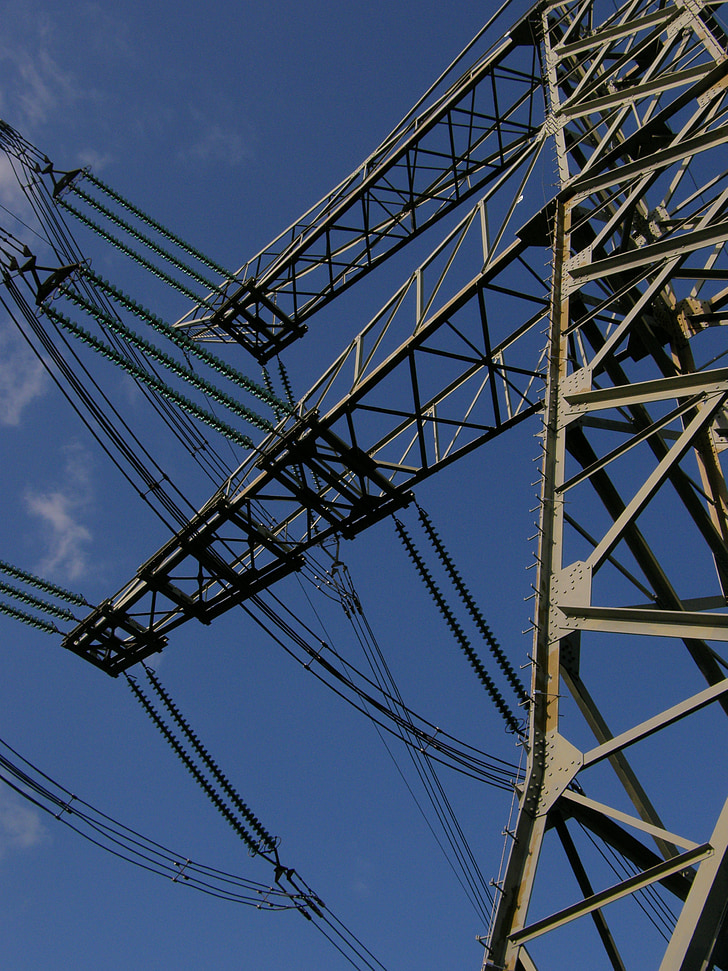 electricity, high voltage, blue sky