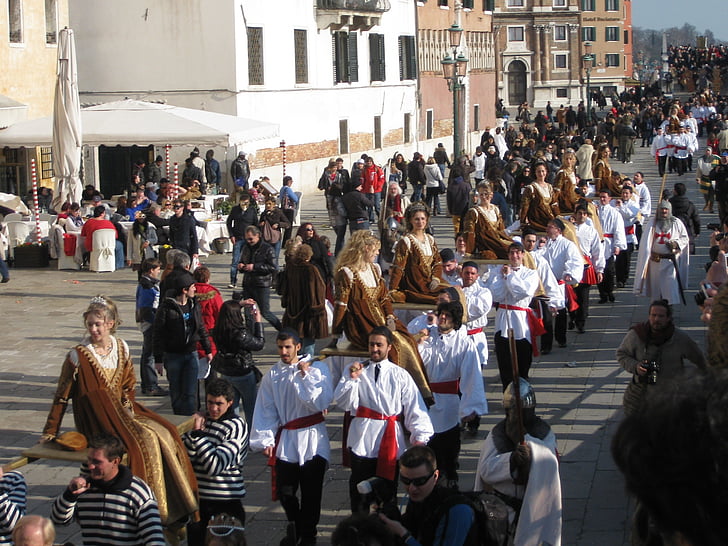 Venecija, Italija, paradas, festivalis, žmonės, gatvė, pastatų
