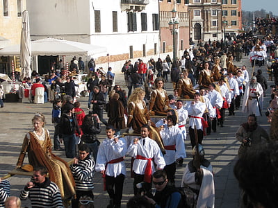 Venedik, İtalya, geçit töreni, Festivali, insanlar, sokak, binalar