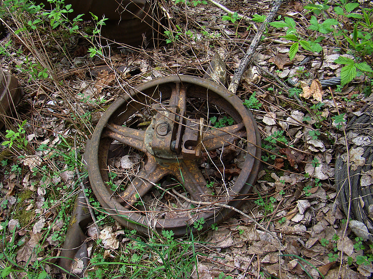 rust, old, rail, wheel, scrap