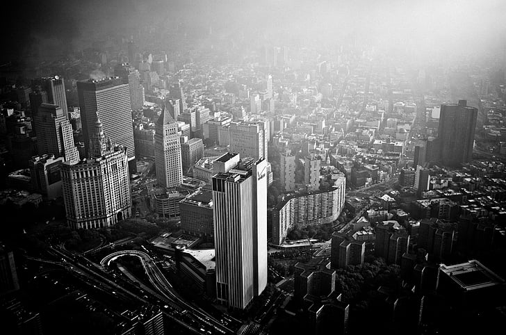 здания, Архитектура, городской пейзаж, черный и белый, цикл, небоскреб, центр города