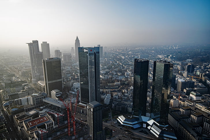 Frankfurt, Hessen, Tyskland, viktigste tårnet, Flyfoto, Vis, skyline