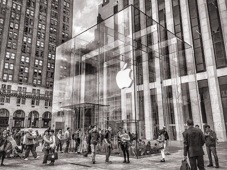 5th avenue, America, store di Apple, architettura, in bianco e nero, edifici, business