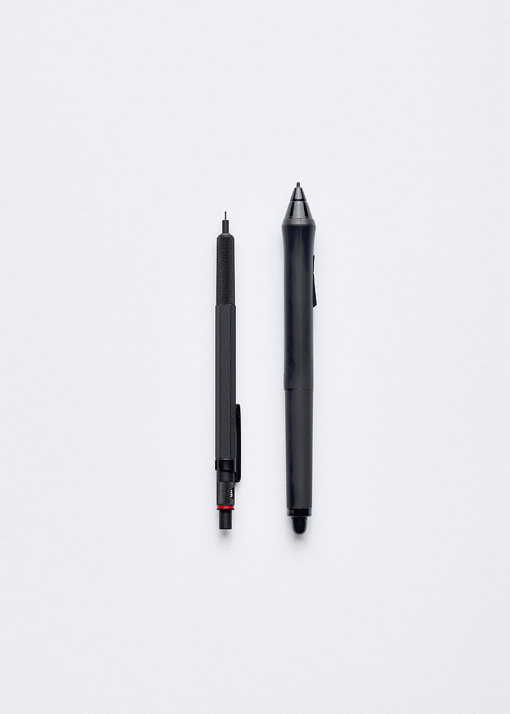 pliiatsid, objektid, Office, kirjutamine, must, kaasaegne, seadmed