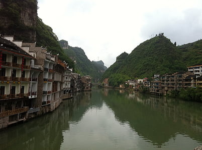 reflexión, el agua, edificio, Asia, arquitectura, culturas, montaña