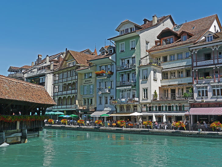 Švajčiarsko, Thun, Downtown, Aare, vody, tyrkysová, mimo stravovanie