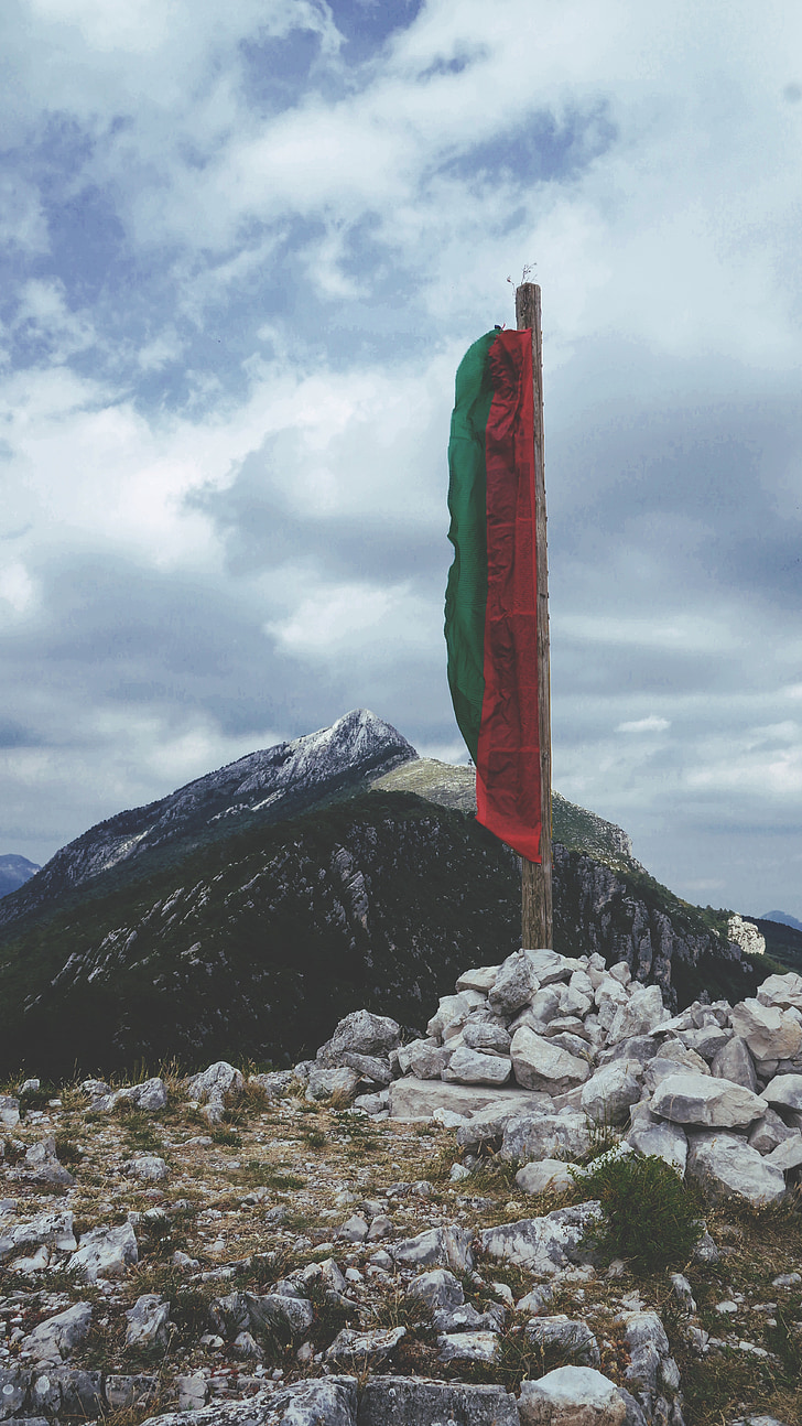 flag, banner, religious, spiritual, mountain top, peak, summit