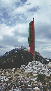 flag, banner, religious, spiritual, mountain top, peak, summit