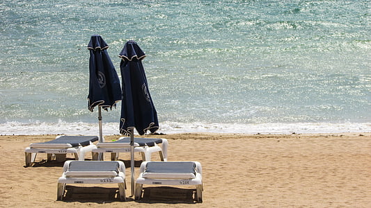 Tumbona, paraguas, mar, Playa, verano, vacaciones, vacaciones