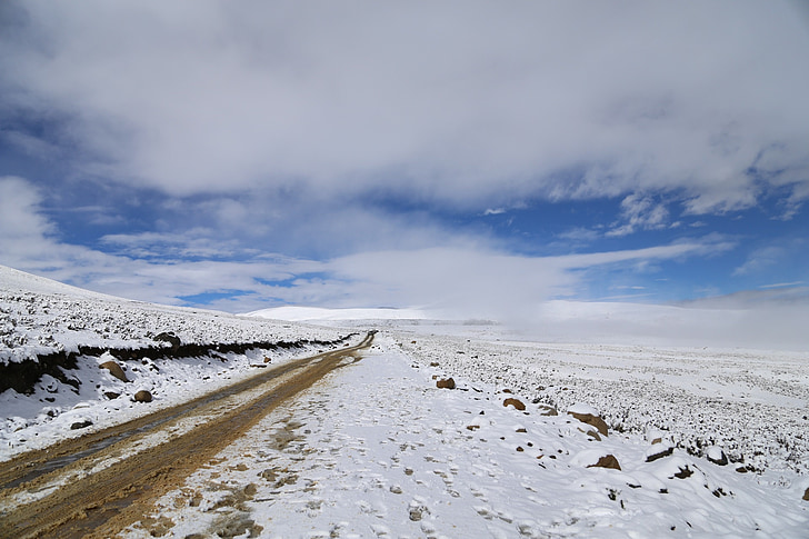 ainava, sniega, ziemas, ceļu satiksmes, Nie, rietumu sichuan, Ķīna