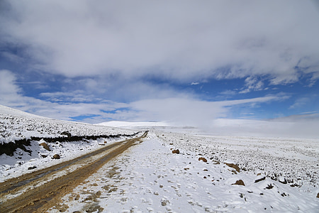 пейзаж, сняг, зимни, път, Nie, Западните Съчуан, Китай