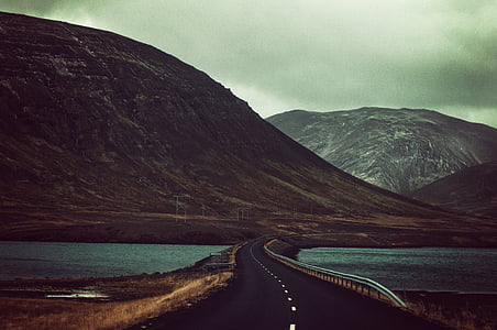 autostrady, prowadząc, góry, zakres, w pobliżu, ciało, wody
