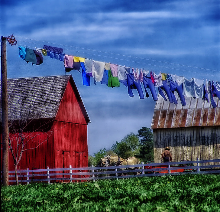 Amish farm, maaseudun, hevonen, kenttä, Barn, suojaan, vaunun
