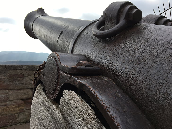 schloss waldeck, barrel of a gun, historically, cast iron, wood, cannon, weapon