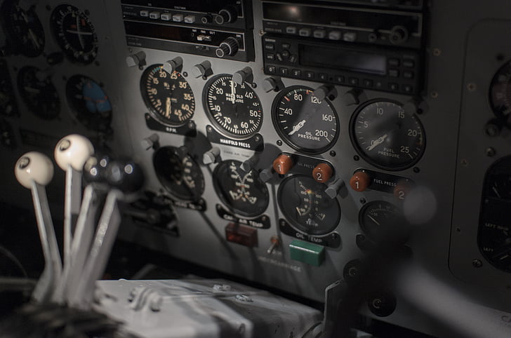 pilotski kabini, let, Kontrolniki, plošča, instrument, kabina, v zaprtih prostorih