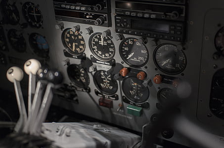 cabina do piloto, voo, controles, painel de, instrumento, cabine, dentro de casa