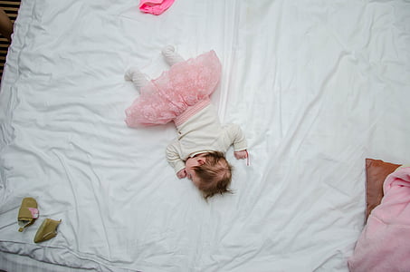 baby, wearing, pink, tutu, skirt, sleeping, white