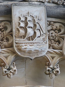 ship, sailing vessel, sail, coat of arms, caravel, cog ship, decor