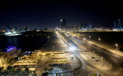 gece, Şehir, Bahreyn, sokak, Cityscape