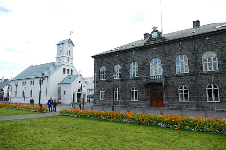 Reykjavik, parlamentet, politikk, historisk, fasade, regjeringen, byen