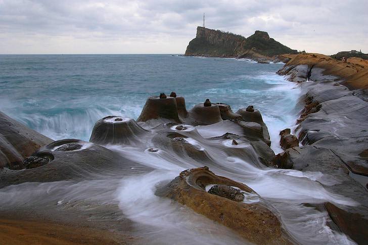 Costa, paisatge, pedra, al costat del mar, Taiwan, la cantonada nord-est