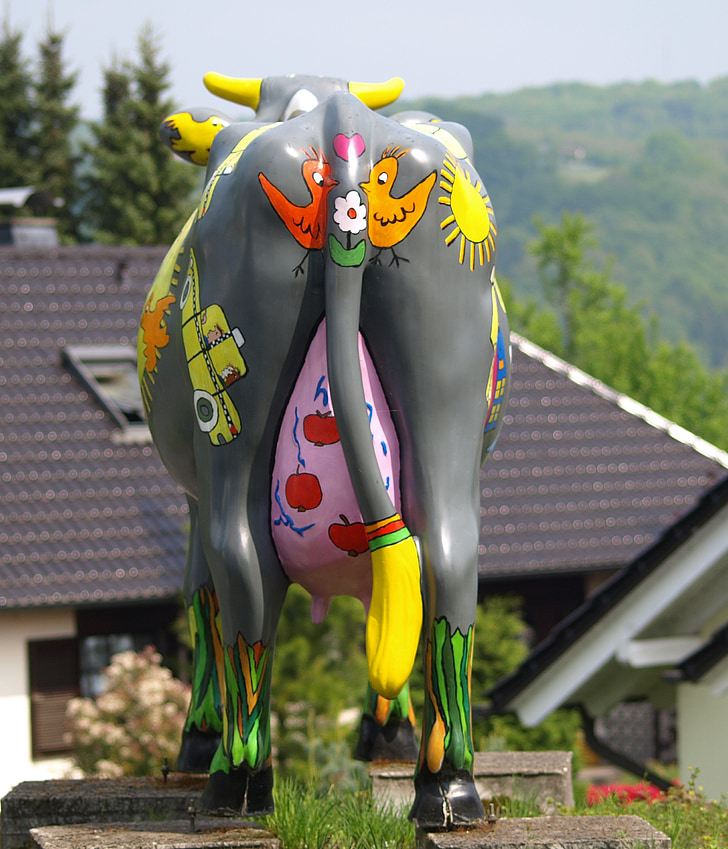 cow, back, colorful, sculpture, painted