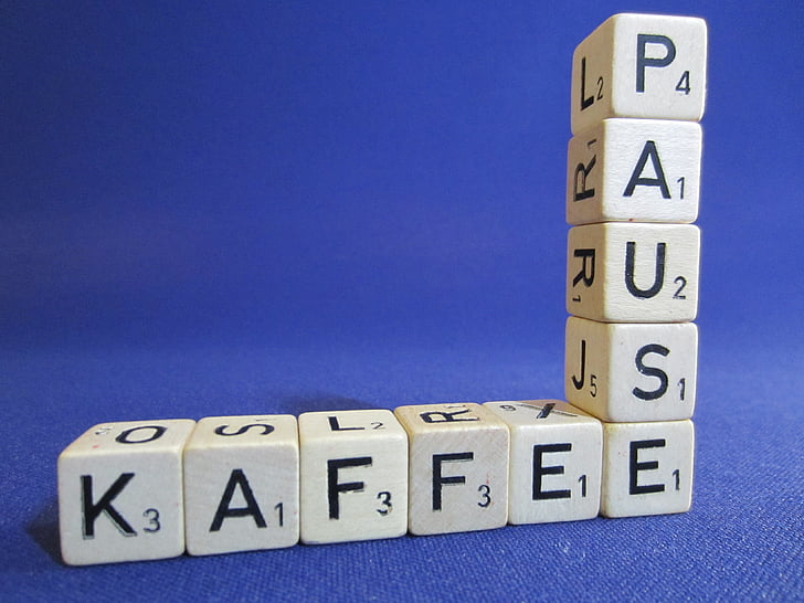 Coffee-break, letras, cubo, fonte, pausa, café, padaria
