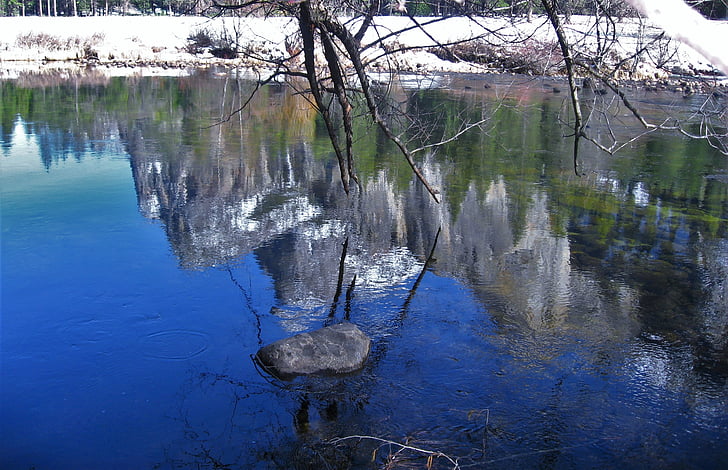yosemite, river, surface of the river, water, snowmelt, reflection, mirror