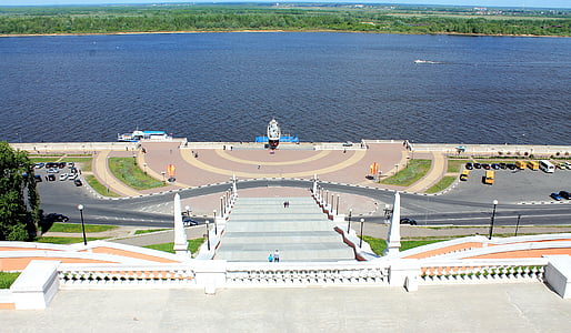 Nizhniy novgorod, Quay, Nábrežie v Nižnom Novgorode, krásny výhľad, rebrík