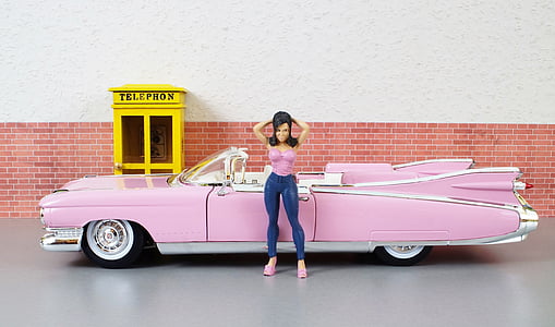 modelo de carro, Cadillac, Cadillac eldorado, -de-rosa, Automático, velho, carro de brinquedo