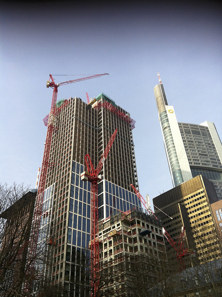 frankfurt, skyscrapers, build, crane, scaffold, baukran, site