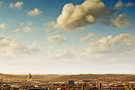 Panoráma mesta, oblaky, Hills, Sky, vonku, scenics, Európa