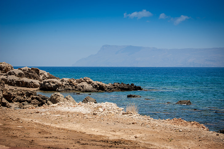 Playa, mar, las piedras, el sol, tiempo en, días de fiesta, Grecia