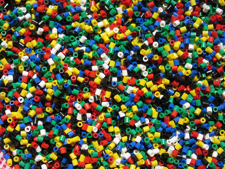 цветни, пластмасови мъниста, играчки, мъниста, много, малки, цилиндър