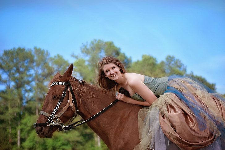 noia, cavall, equitació, animal, femella, natura, granja