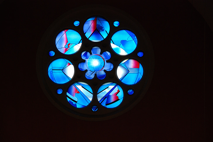 jendela gereja, modern, cahaya, biru, warna