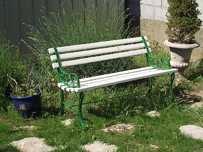 Sitzbank, Garten, Grün, Sommer