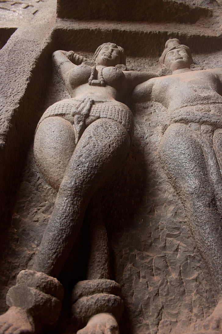 karla caves, woman, figure, cave, buddhism, caves, stone carvings