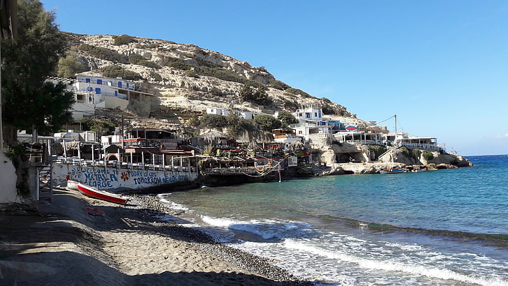 matala, holiday, greece, crete, island, mediterranean, picturesque