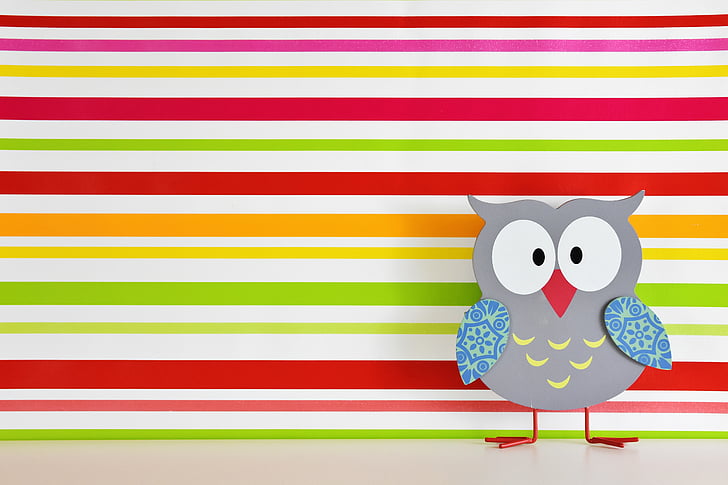 owl, colorful, wood, painted, funny, decoration, cute
