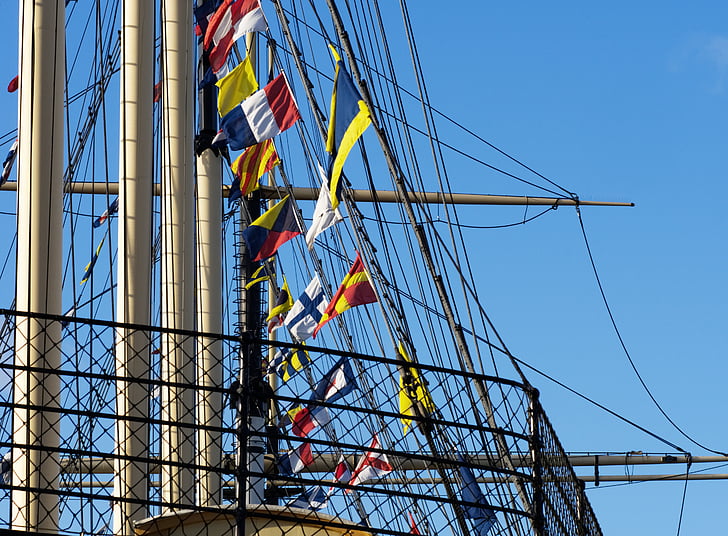 rigging, ship, sailing, ss great britain, mast, flag, signal