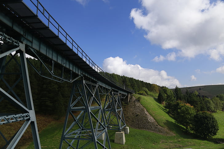 Jembatan kereta api tua, Jerman, langit, Lembah, menyeberang, pemandangan, rumput