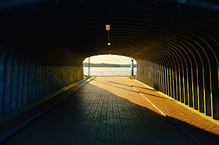 tunnel, bridge, under, sunlight, architecture, road, urban