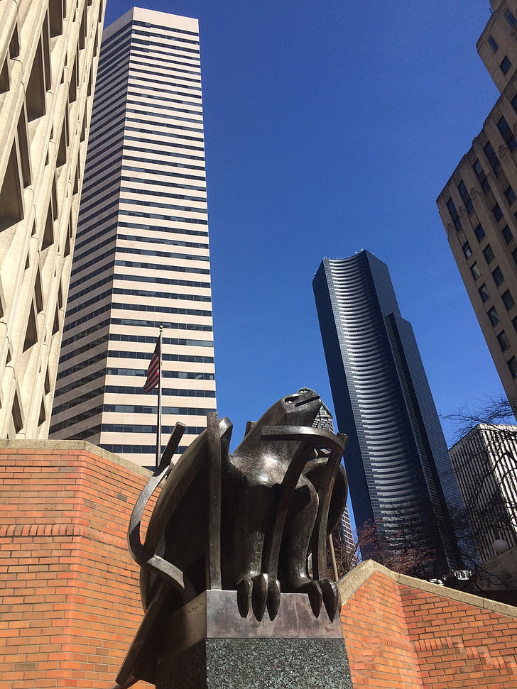 Seattle, arranha-céus, escultura, bronze, Washington, Eagle, arte