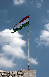 mađarski, Mađarska, Zastava, oblak, ljeto, nebo, plava