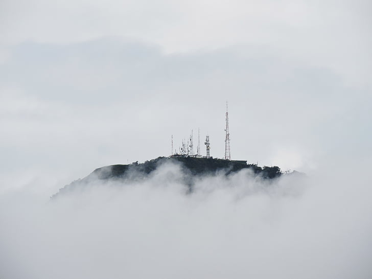 hilltop, sorrounded, clouds, cloud, mountain, communication tower, tower Mountain